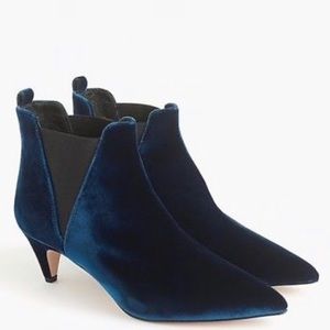 J Crew Blue Velvet Ankle Boot Kitten Heel 8.5